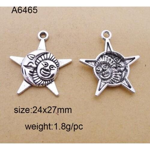 25PCS Antique Silver Plated Star Sun Moon Charms Pendant Fit Making Bracelets Jewelry Findings Accessories Craft DIY 24x27mm
