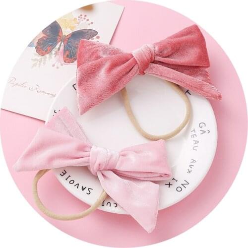 20 Colors Large Bows Hair Clips Velvet Nylon Headbands Solid Hair Bows For Girls Elastic Hair Band Baby pins Hair Accessories