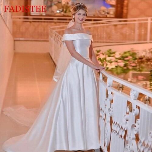 Robe De Mariée New Style Simple Satin Off The Shoulder Wedding Dress платья Elegant Bride Gown Vestido De Novia