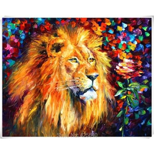 Hand painted abstract Animal Lion Wall Art Original Pictures Palette Knife Colourful Large Home Decor Oil painting living room