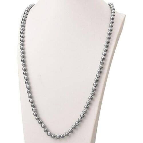 Sliver Round Beads 8mm For DIY Handmade Pearls Necklace Simple Style Imitation Pearl Chain Necklace 36inch Women Jewel Gift H874