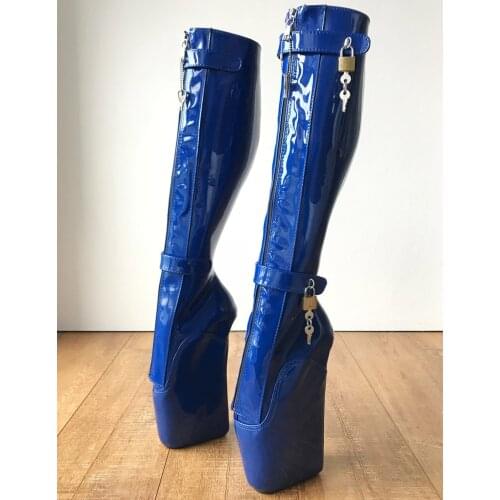 Blue Performance Ballet Boots Lace Up Wedges Knee High Boots Women Buckle Straps Actor Shoes Fetish High Heel Boots Custom Wide