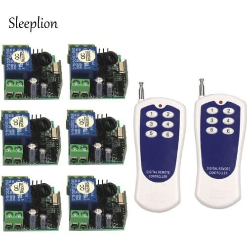 Sleeplion Mini DC 12V 10A 1CH Relay 2 6-key wireless Switch ON/OFF Transmitter+6 Receiver 315MHz 433MHz
