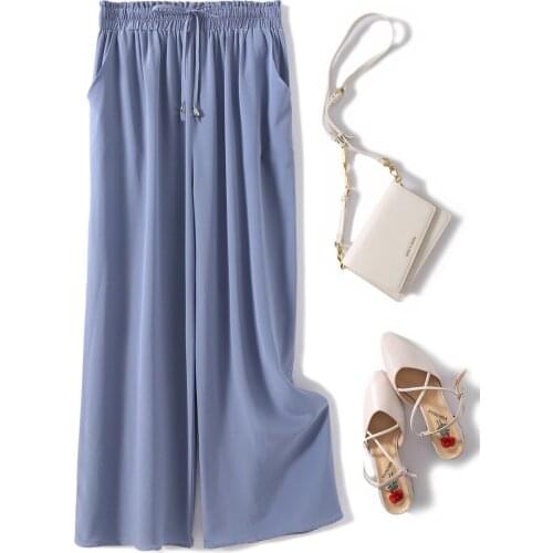 Super beautiful color 2020 mulberry silk womens pure color crepe de chine silk wide-leg pants all-match casual pants long pant