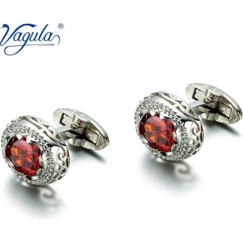VAGULA Gemelos Classic Silver-color Red Rhineston Copper Cufflink Wedding Suit Shirt Buttons Cuff links 398