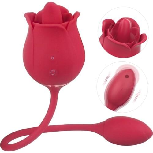 G-spot Vibrator, Rose Tongue Licking Vibration 2-in-1 Sex Toys for Couples Double Penetration Dildo Clitoris Nipple Stimulator