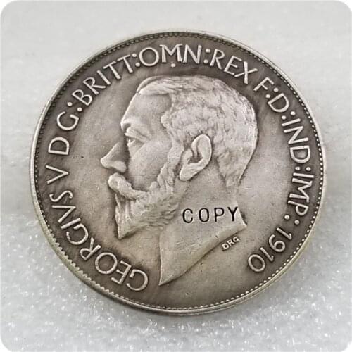 Wales 1910 George V Pewter Retro Pattern Proof Crown Coin Copy