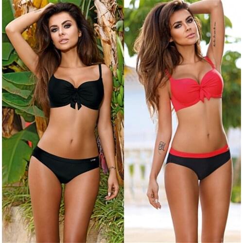 YICN Push Up Bikini Set Solid Dot Patchwork Swimsuits Bandage Swimwear Women Sexy Bikini 2021 Bathing Suit Women Beach Wear
