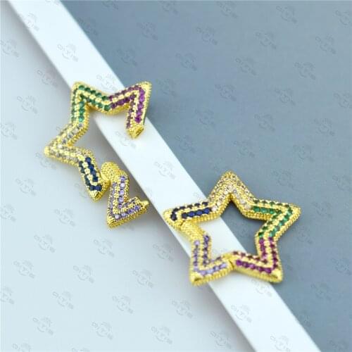 Handmade Decorative Fasteners Rainbow Zircon Star Heart Carabiner Clasps for Women Men Pendant DIY Fine Jewelry Making