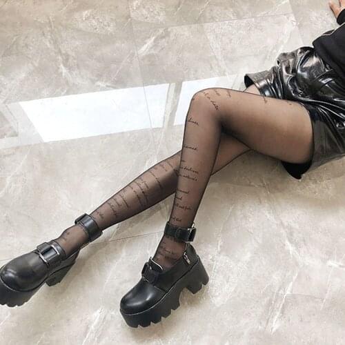 Woman Sexy Transparent Tights With Inscriptions Plus Size Nylon Tights With Patterned Tattoos Pantyhose Hose