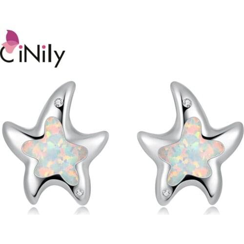 CiNily Blue & White FireOpal Zircon Silver Plated Star Womens Jewelry Stud Earrings Women Earings Fashion Jewelry OH4683-84