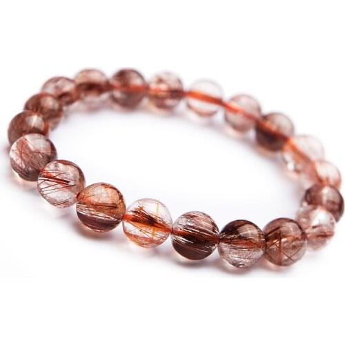 Genuine Natural Copper Hair Rutilated Quartz Jewelry Crystal Women Charm Bracelet 9mm