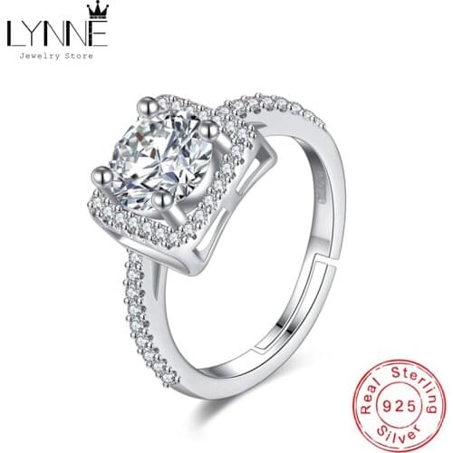 LYNNE Jewelry New Fine AAA Zircon Prom Rings 925 Sterling Silver Open Adjustable Square CZ Ring Women Fashion Anniversary Gift