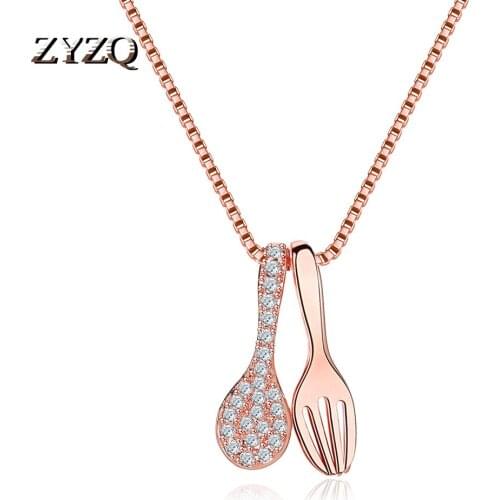 ZYZQ New Fork Spoon Necklace Creativity Trendy Women Clavicle Chain Pendant Cocktail Party Jewelry Accessories
