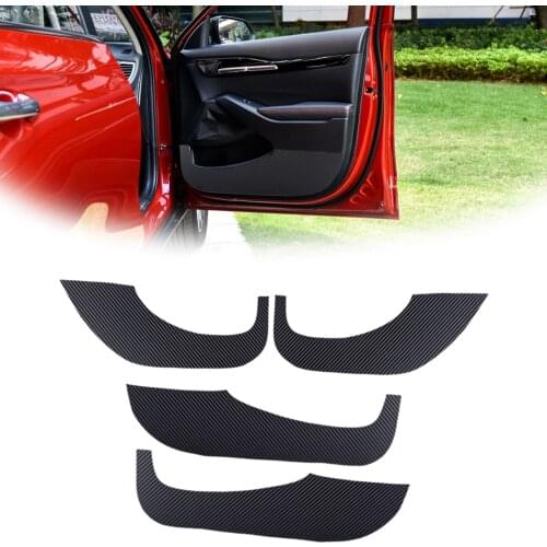 4pcs/Set PVC Carbon Fiber Texture Black Car Film Interior Car Door Anti-Kick Pad Cover Trim Fit for Kia Seltos 2020 2021