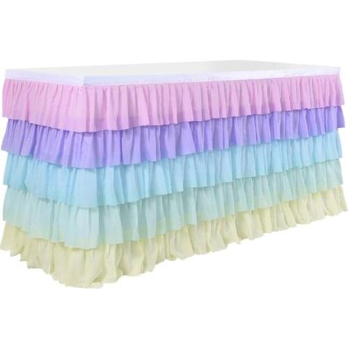 5 Layer Macaron Pastel Tulle Table Skirt Unicorn Rainbow Party Decoration Baby Shower Kids 1st Birthday Table Skirts Tableware
