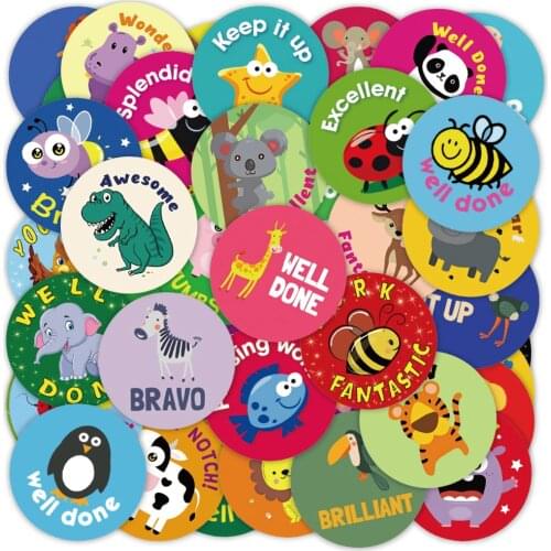 50 PCS Reward Stickers Motivational Stickers Waterproof Vinyl Decal for Kids for School Reward Students Cute Animal Stickers