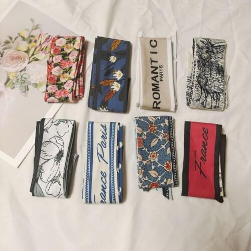 Satin Ribbon Hair Bands Retro Square Scarf flower Print Small Neck Scarfs Headwear French Elegant Hair Accessories