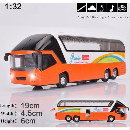 1:32 Alloy Car Models Toys High Simulation Tour Bus Metal Diecasts Toy Vehicles Pull Back & Flashing & Musical Boy Kids Gift