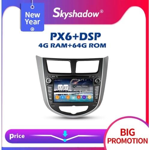 PX6 Car DVD Player DSP Android 10.0 4GB + 64GB GPS Map RDS Radio Wifi Bluetooth 5.0 For Hyundai Verna Accent Solaris 2011-2015