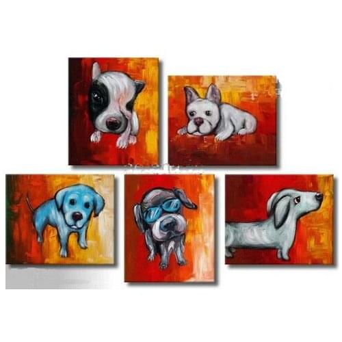 Free Shipping Handpainted Modern Design Oil Paintings Animal Lovely Dogs Abstract Landscape on Canvas Wall Art for Home Decor