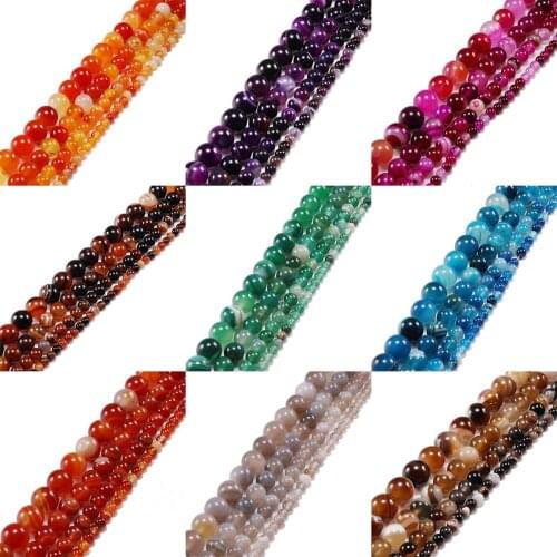 4 6 8 10 12 mm Stripe Onyx Round Loose Beads Mix Color Natural Stone Beads For DIY Jewelry Making Findings Accessories Supplies