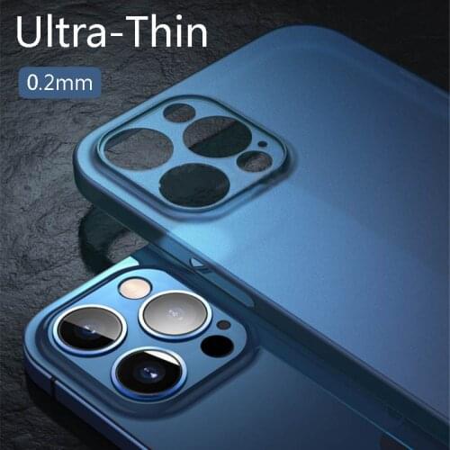 0.2mm Ultra Thin Matte Phone Case for IPhone 12 12mini 12pro 12promax Tansparent Blue Lens Full Protection Cover Frosted Case