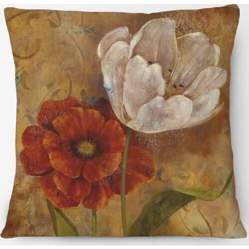 Flower Duet Cushion Cover European Retro Vintage Style Floral Art Decorative Pillow Case