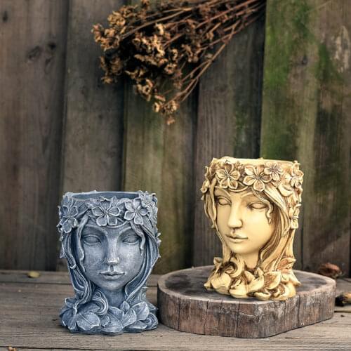 Large Caliber Flowerpot Goddess Head Planter Statue Resin Flower Pot Garden Ornament Desktop Artwork Decoration