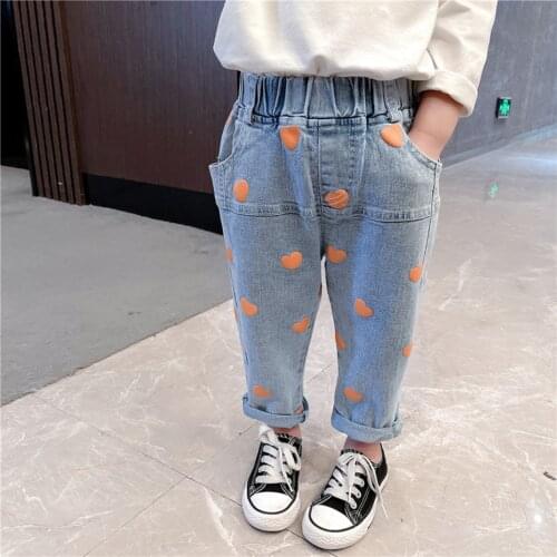 Kids Jeans Heart Pattern Girl Jeans Casual Style Jeans Infantil Spring Autumn Girls Clothes