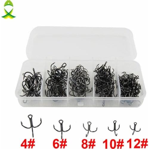 JSM 150pcs 35647 High Carbon Steel Treble Fishing Hooks Black Hard Lure Round Bent Triple Artificial Lure Fishhooks Set With Box