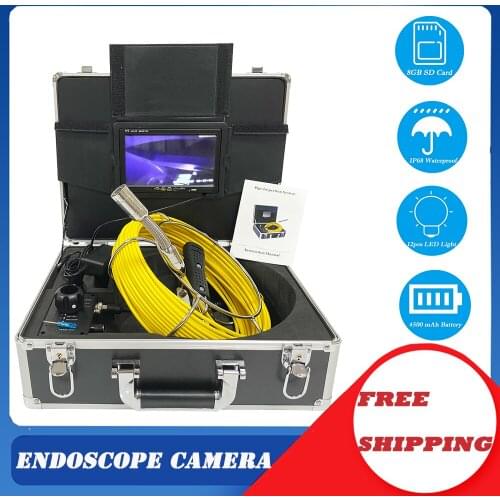 7 Inch 23mm Camera Pipe Inspection Video Endoscope Camera 1000TVL 12pcs LED 20m/30m/40m/50m Cable Snake Sewer Industrial