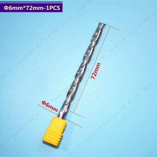 6mm*72mm,1pcs,Free shipping 2 Flutes End Mill,CNC machine milling Cutter,Solid carbide woodworking tool,PVC,MDF,Acrylic,wood