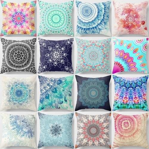 Creative beauty mandala pattern pillow cases short velvet high quality square thick pillow case covers 45cmby45cm