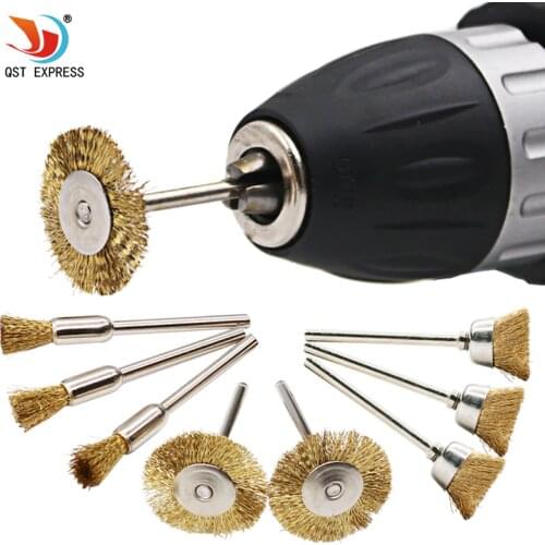 10pcs/set Brass Wire Brush Fits For Dremel Rotary Tool Accessory 1/8" (3mm) Shank