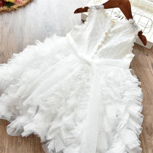 Summer Sleeveless Girls Lace Dresses For Kids Flower Ruffles Butterfly Print Clothes Children Princess Party Tutu Elegant Gown