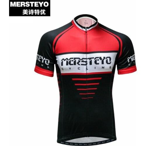 MERSTEYO Mens Sportswear Outdoor Ropa Ciclismo Cycling Jersey Bike Bicycle Short Sleeve Cycling Clothing Top Red-Black