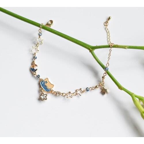 Cute Cat Moon Star Bracelet Bangles Fashion Japanese and Korea Jewelry Charms Lovely Puppy Bracelets Blue Accessories