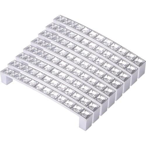 Pack Of 8 Europe Style Square Clear Crystal Rhinestone Furniture Door Wardrobe Cupboard Cabinet Drawer Pull Handle Knobs 128Mm