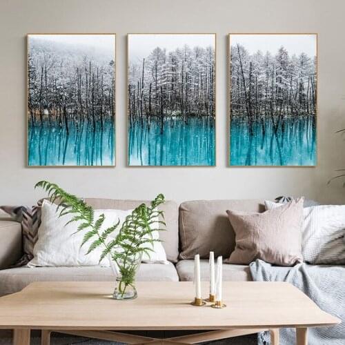 Nordic Snow Forest canvas printing Abstract Oil Painting Posters and Prints Cuadros Wall Art Picture for Living Room