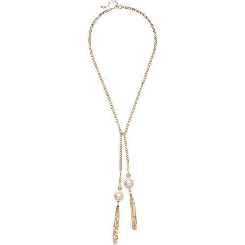 GOLD PLATED IVY PEARLS CHAIN TASSEL NECKLACE