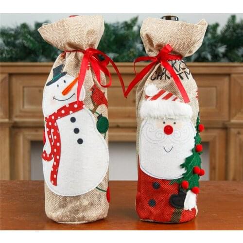 Christmas Wine Bottle Covers Bag Holiday Santa Claus Champagne Bottle Cover Merry Christmas Table Decorations for Home Navidad