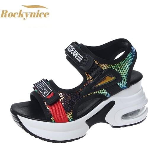 Women Bling Sandals New Wedge High Heel Shoes Outdoor Platform Shoes Open Toed Women Thick Bottom Fashion Beach Summer Shoes 8cm