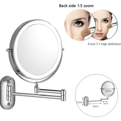 Bath Makeup Mirror LED Folding Wall Mounted Bathroom 8 inch Mirror 3x 5x 7x 10x Magnifying Double Sided Touch Bright Adjustable