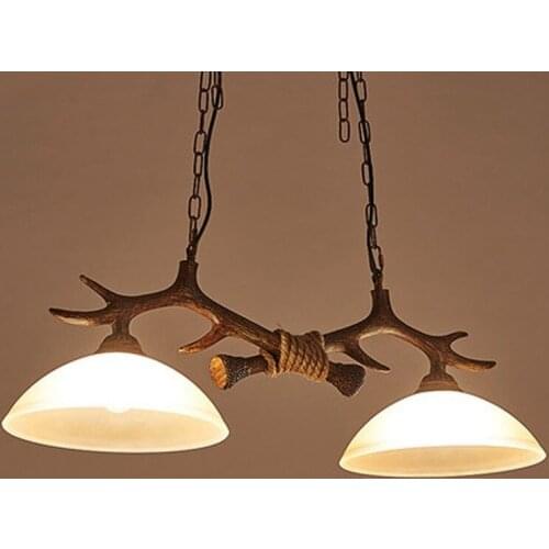 American personality antique double head modern retro creative coffee shop bar resin antler dining Pendant Lights LX110914
