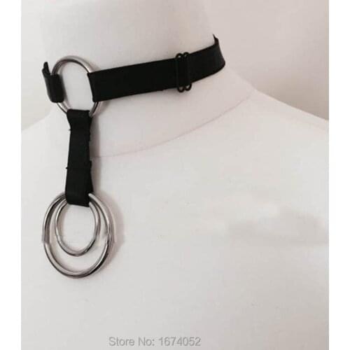 Stylish Punk Rock Gothic Amo Handmade Nylon Elastic Double O Round Adjustable Choker Collar Necklace