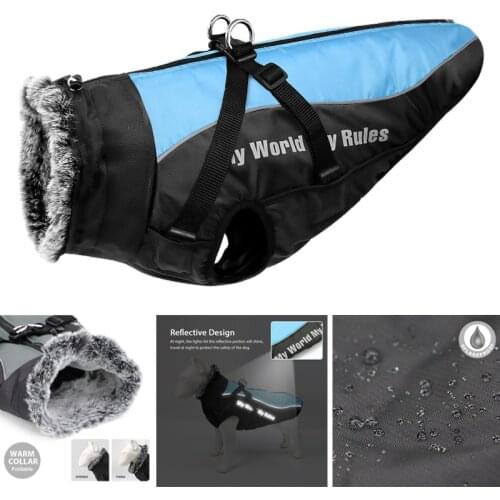 Winter Dog Clothes Harness Waterproof Dog Jacket High Collar Pet Clothing Reflective Warm Dog Coat for Medium Large Big Dogs
