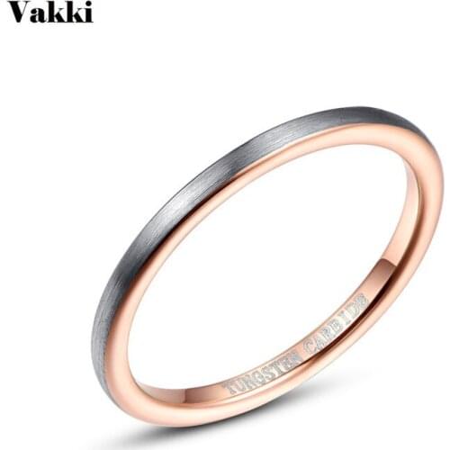 VAKKI 2mm Brushed Inner Circle Ring Rose Gold Tungsten Steel Ring Thin Mens Anniversary Wedding Band Rings Anillos