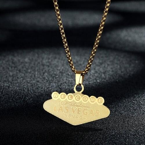 QIAMNI Vintage Las Vegas Pendant Necklace For Women Men Fashion Collier Choker Couple Wedding Statement Jewelry Lovers Gift