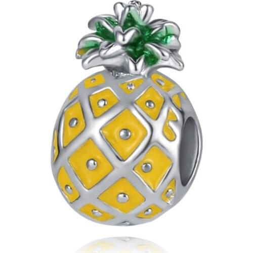 Yellow pineapple Beads Charm Fits charms plata de ley original bracelet jewelry valentines day mary poppins bijoux ENM634